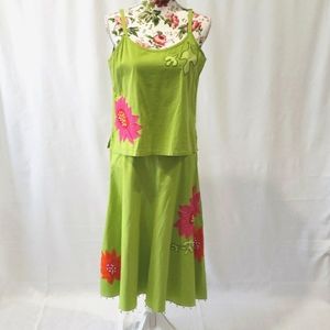 Emma Tricot Light Green Skirt Set with Flowers